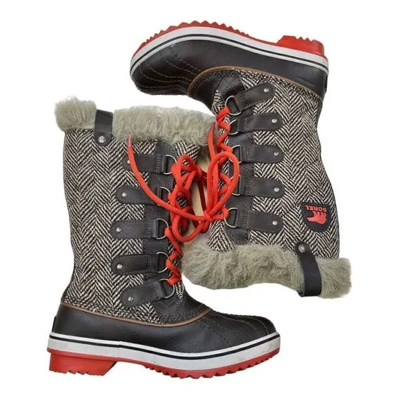 Sorel Women's Tofino Tall Herringbone Faux Fur Winter Boots Multi-Color Size 6