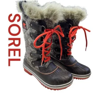 Sorel Women's Tofino Tall Herringbone Faux Fur Winter Boots Multi-Color Size 6