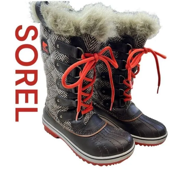 Sorel Women's Tofino Tall Herringbone Faux Fur Winter Boots Multi-Color Size 6