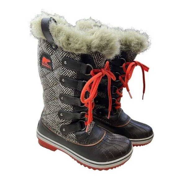 Sorel Women's Tofino Tall Herringbone Faux Fur Winter Boots Multi-Color Size 6