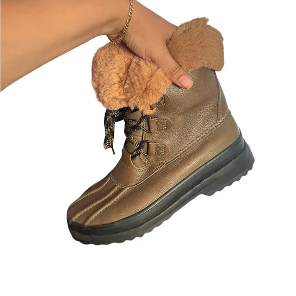 Sperry Maritime Green Faux Fur Rain Ankle Boots