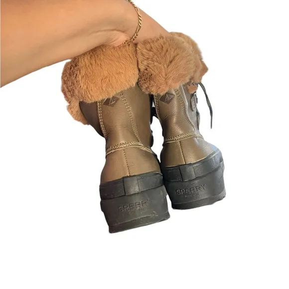 Sperry Maritime Green Faux Fur Rain Ankle Boots