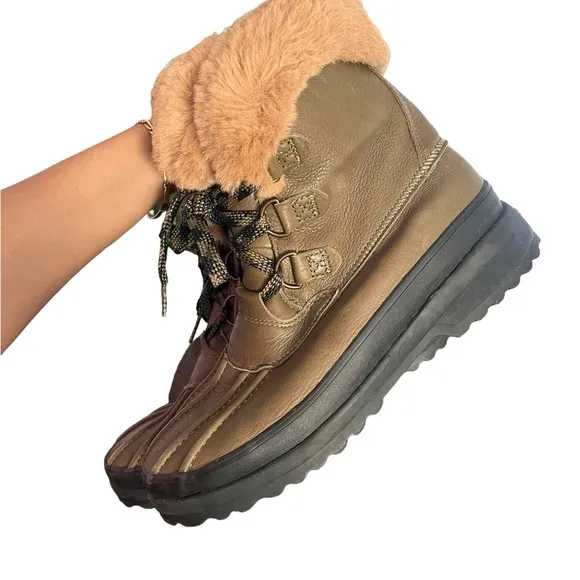 Sperry Maritime Green Faux Fur Rain Ankle Boots