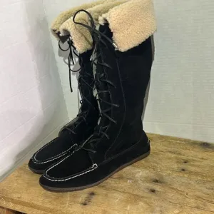 Sperry topsider tall black moccasin boots‎ Sherpa lace up booties