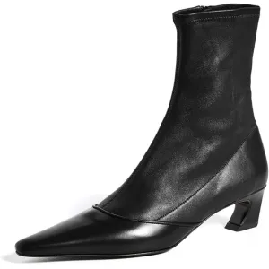 Square Toe Kitten Heel Ankle Boots Side Zipper Dress Heeled Booties - Black