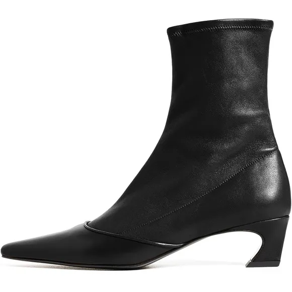 Square Toe Kitten Heel Ankle Boots Side Zipper Dress Heeled Booties - Black