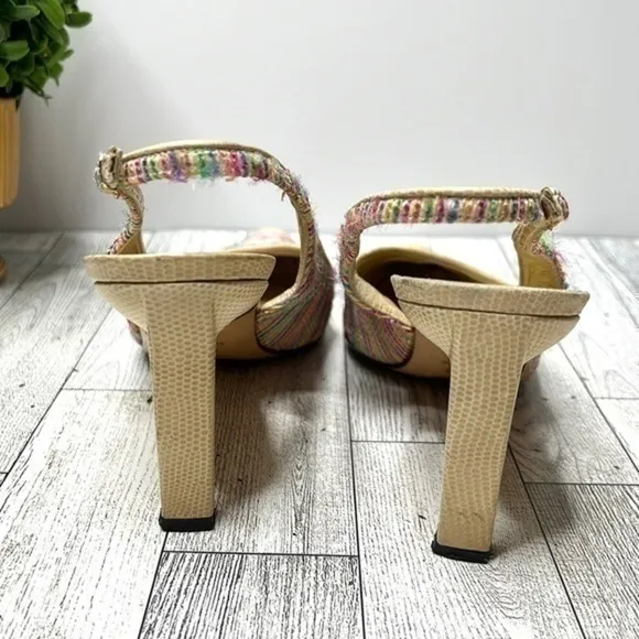 St. John Multi Color Raffia and Leather Slingback Heels Size 6 B