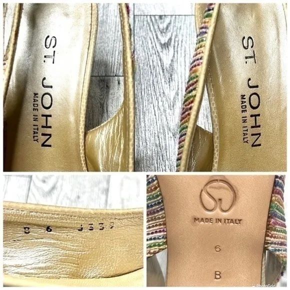 St. John Multi Color Raffia and Leather Slingback Heels Size 6 B