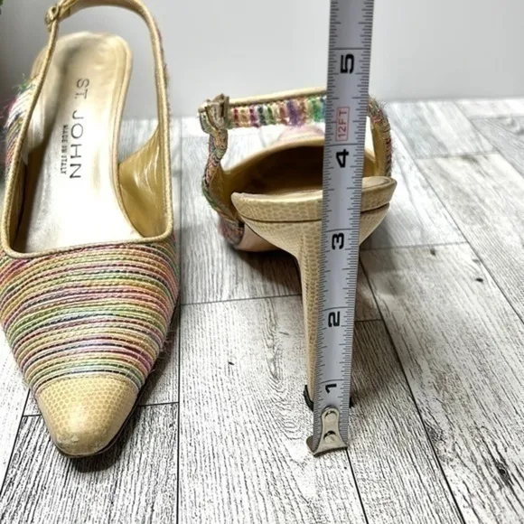 St. John Multi Color Raffia and Leather Slingback Heels Size 6 B