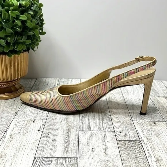 St. John Multi Color Raffia and Leather Slingback Heels Size 6 B