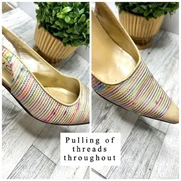 St. John Multi Color Raffia and Leather Slingback Heels Size 6 B