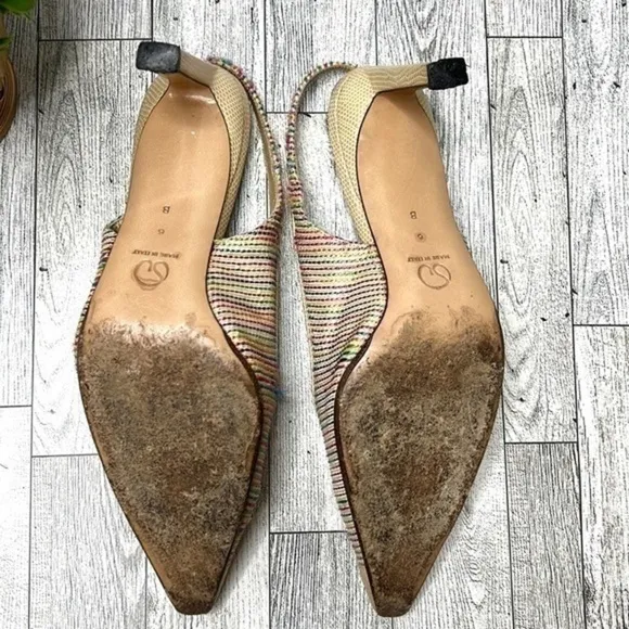 St. John Multi Color Raffia and Leather Slingback Heels Size 6 B