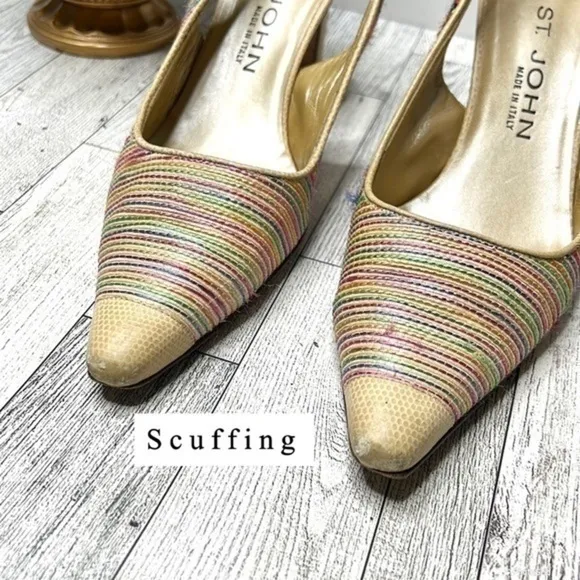 St. John Multi Color Raffia and Leather Slingback Heels Size 6 B