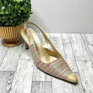 St. John Multi Color Raffia and Leather Slingback Heels Size 6 B