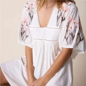 St. Roche Lake Mini Ivory Floral Embroidered short sleeve Mini Dress XS NWT