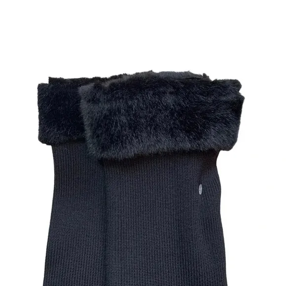 Staud Josee Knit Strapless Mini Dress with Faux Fur Trimmed Sleeves Black M NWT