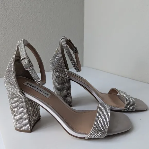 Steve Madden CARRSON RHINESTONES Heels Women's 8 Silver Shoes