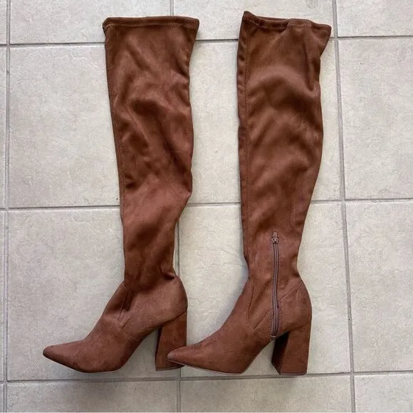 Steve Madden Jacoby Brown Pointed Toe Over-The-Knee Thigh-High Boots