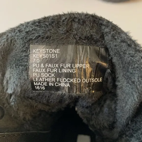 Steve Madden Keystone Combat Boots Faux Fur Lace Up Lug Sole Black Size 7 NEW