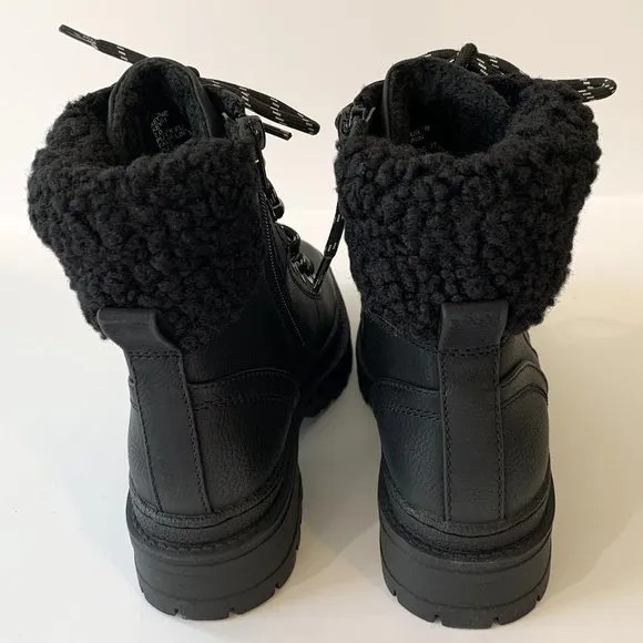 Steve Madden Keystone Combat Boots Faux Fur Lace Up Lug Sole Black Size 7 NEW