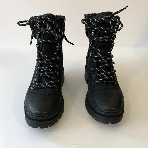 Steve Madden Keystone Combat Boots Faux Fur Lace Up Lug Sole Black Size 7 NEW