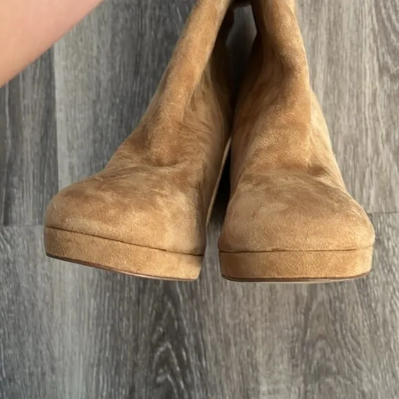 Steve Madden Marcello Platform Heeled Suede Boots 11 Tan Brown