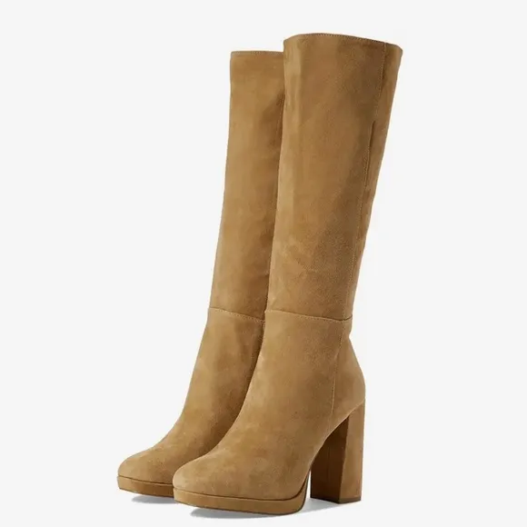 Steve Madden Marcello Platform Heeled Suede Boots 11 Tan Brown