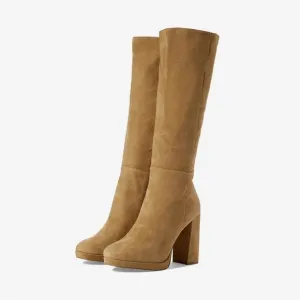Steve Madden Marcello Platform Heeled Suede Boots 11 Tan Brown
