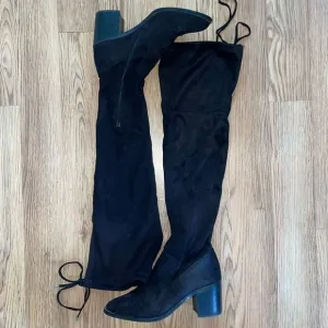 STEVE MADDEN Selah Over the Knee Faux Suede Black Drawstring Sock Boots Size 9.5