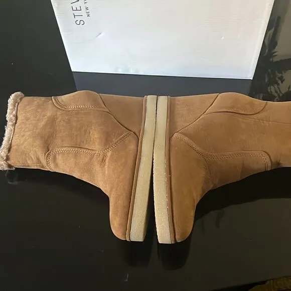 STEVEN NEW YORK MARBELLA FAUX LEATHER HEEL ANKLE BOOTS tan 8.5