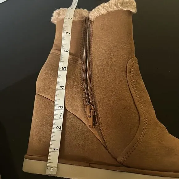 STEVEN NEW YORK MARBELLA FAUX LEATHER HEEL ANKLE BOOTS tan 8.5