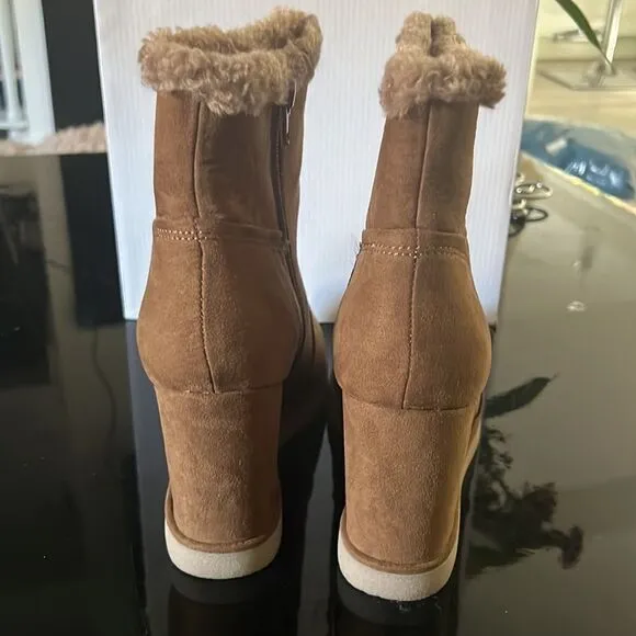 STEVEN NEW YORK MARBELLA FAUX LEATHER HEEL ANKLE BOOTS tan 8.5