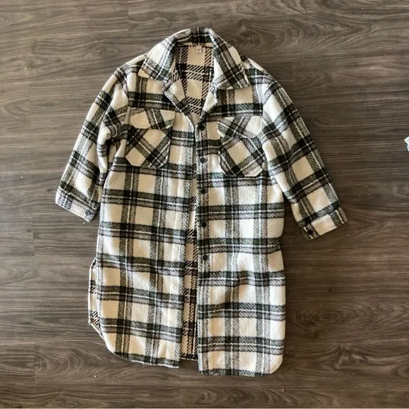 Storets Plaid Maxi Coat Cream and Black- NWOT