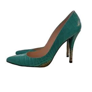 Stuart Weitzman Aqua Leather Alligator Pattern Pumps