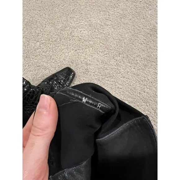 STUART WEITZMAN Black Alligator Patent Leather Block Heel Knee High Boots 8