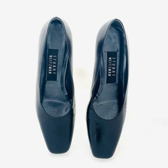 STUART WEITZMAN Black Leather Low Heels Women’s Pumps Mirrored Heel Dress Shoes