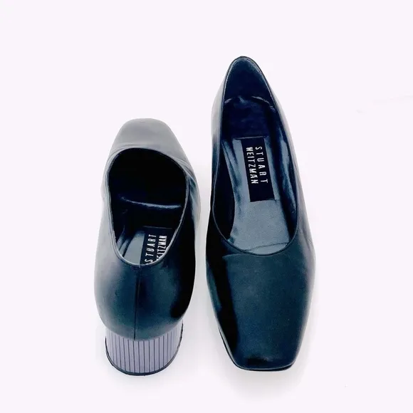 STUART WEITZMAN Black Leather Low Heels Women’s Pumps Mirrored Heel Dress Shoes