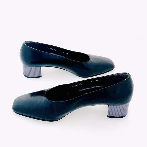 STUART WEITZMAN Black Leather Low Heels Women’s Pumps Mirrored Heel Dress Shoes