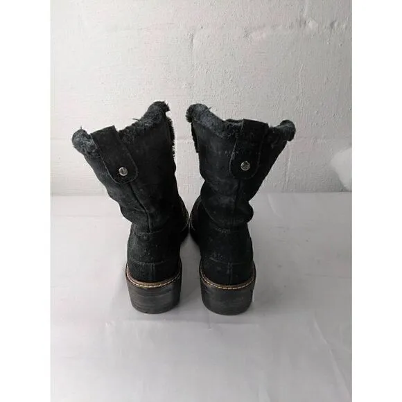 Stuart Weitzman Luge Fur Lined Black Suede Lace Up Boots Women’s Size 7 M