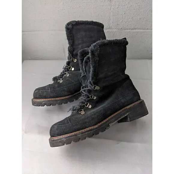 Stuart Weitzman Luge Fur Lined Black Suede Lace Up Boots Women’s Size 7 M