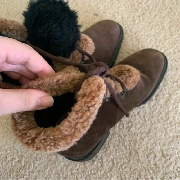 Stuart Weitzman Mid Calf Suede Leather Boots Brown with Faux Fur Trim | Size 6