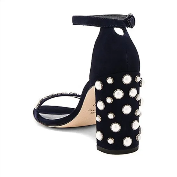 Stuart Weitzman Morepearls Heel in blue suede