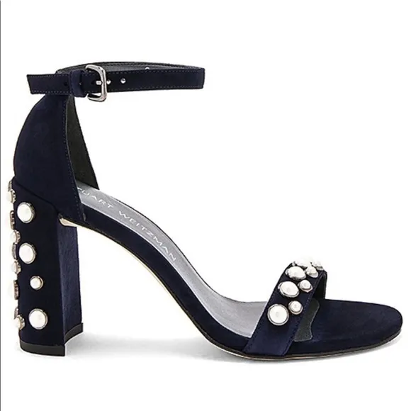 Stuart Weitzman Morepearls Heel in blue suede