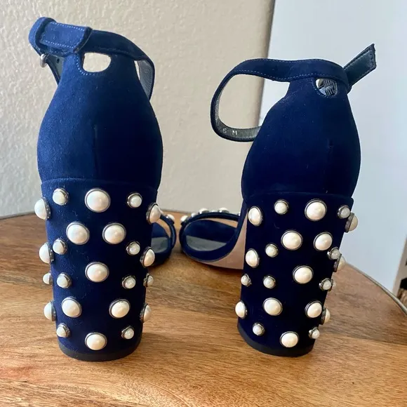 Stuart Weitzman Morepearls Heel in blue suede