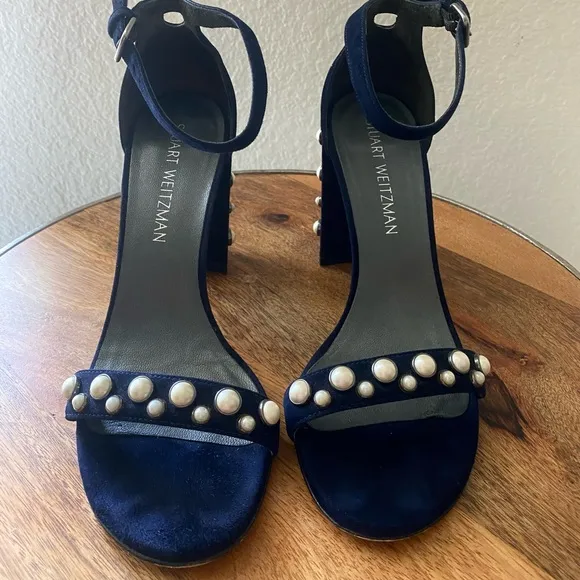 Stuart Weitzman Morepearls Heel in blue suede