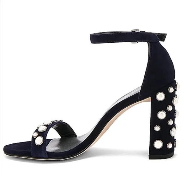 Stuart Weitzman Morepearls Heel in blue suede