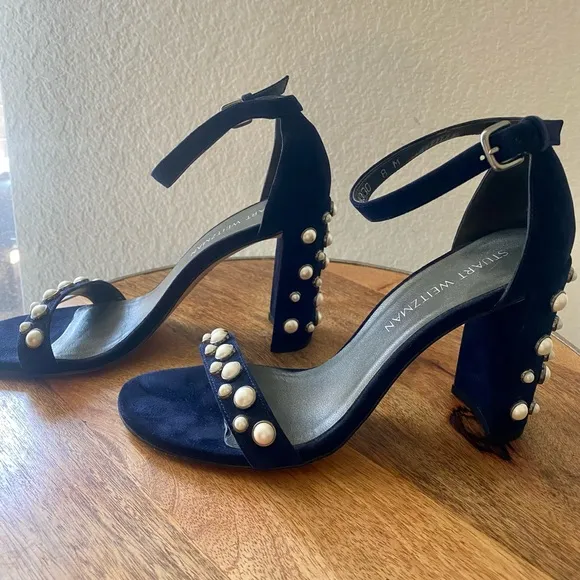 Stuart Weitzman Morepearls Heel in blue suede