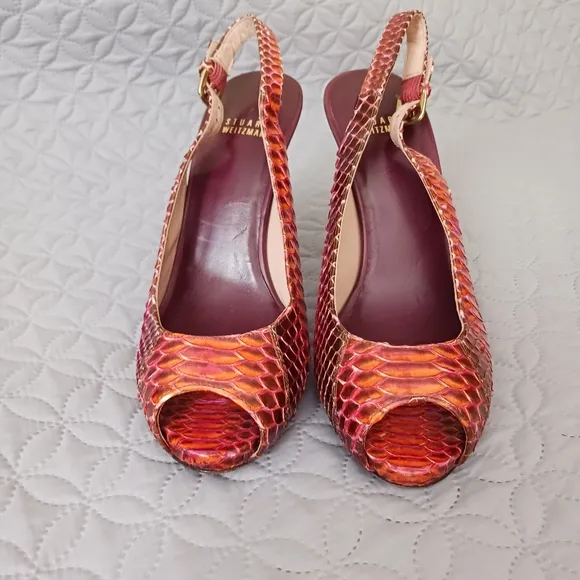 Stuart Weitzman multi color snakeskin embossed leather pumps