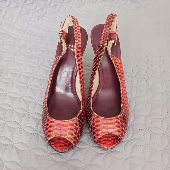 Stuart Weitzman multi color snakeskin embossed leather pumps