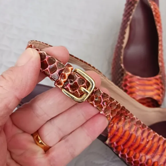Stuart Weitzman multi color snakeskin embossed leather pumps